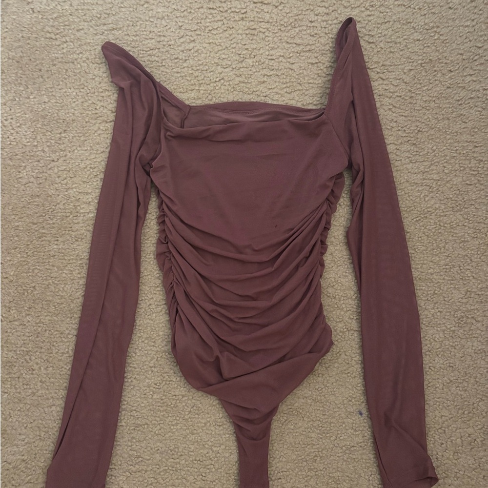 Mauve Ruched Long-Sleeve Bodysuit